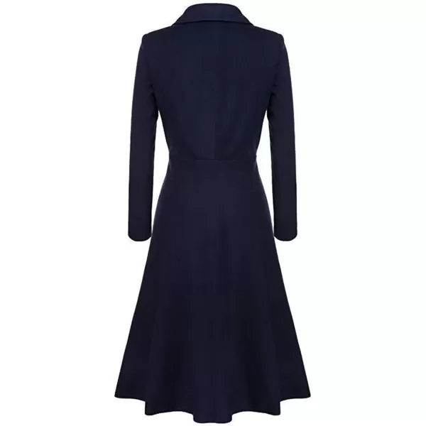 imagechouyatou Womens Elegant Button Down Winter Wool Coat Fit and Flare Long Dressy Trench CoatNavy Blue