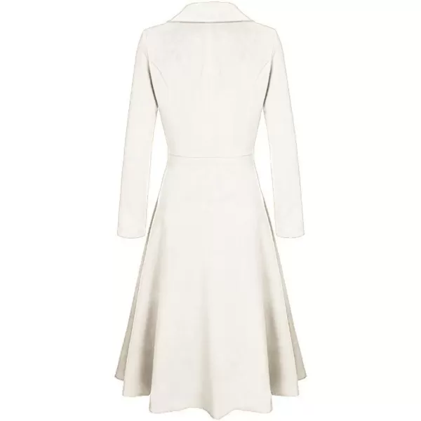 imagechouyatou Womens Elegant Button Down Winter Wool Coat Fit and Flare Long Dressy Trench CoatOffwhite