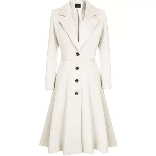 imagechouyatou Womens Elegant Button Down Winter Wool Coat Fit and Flare Long Dressy Trench CoatOffwhite
