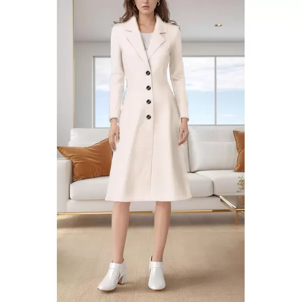 imagechouyatou Womens Elegant Button Down Winter Wool Coat Fit and Flare Long Dressy Trench CoatOffwhite