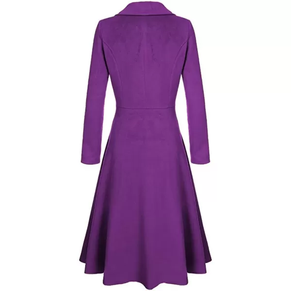 imagechouyatou Womens Elegant Button Down Winter Wool Coat Fit and Flare Long Dressy Trench CoatPurple