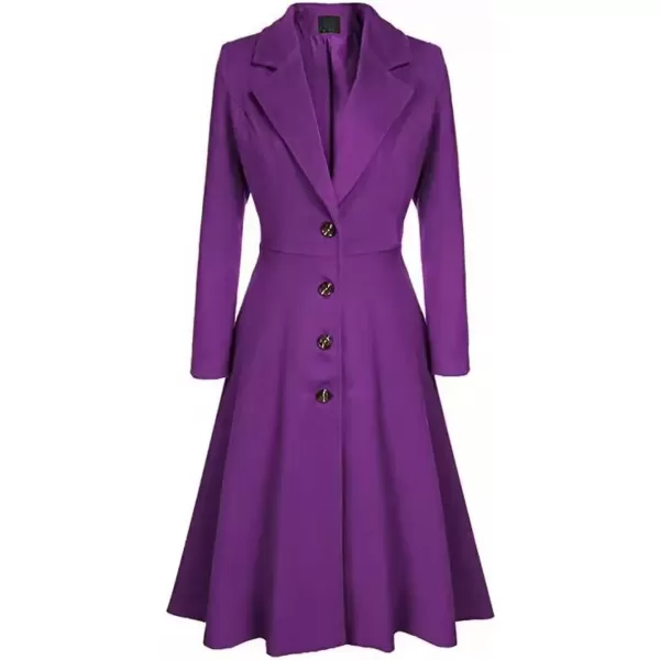 imagechouyatou Womens Elegant Button Down Winter Wool Coat Fit and Flare Long Dressy Trench CoatPurple