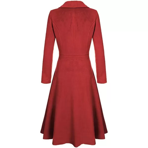 imagechouyatou Womens Elegant Button Down Winter Wool Coat Fit and Flare Long Dressy Trench CoatRed