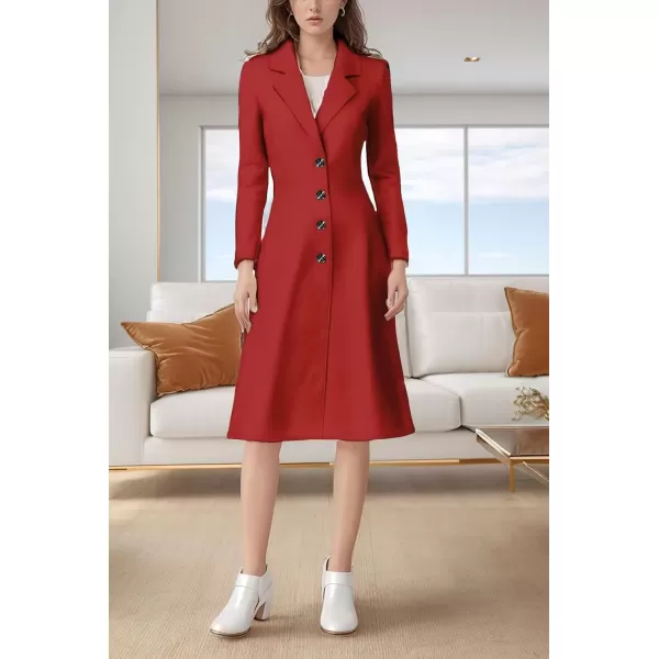 imagechouyatou Womens Elegant Button Down Winter Wool Coat Fit and Flare Long Dressy Trench CoatRed