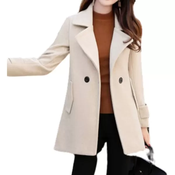imagechouyatou Womens Fall Winter Casual Business Work Wool Blend Coat Double Breasted Dressy Blazer Pea CoatBeige