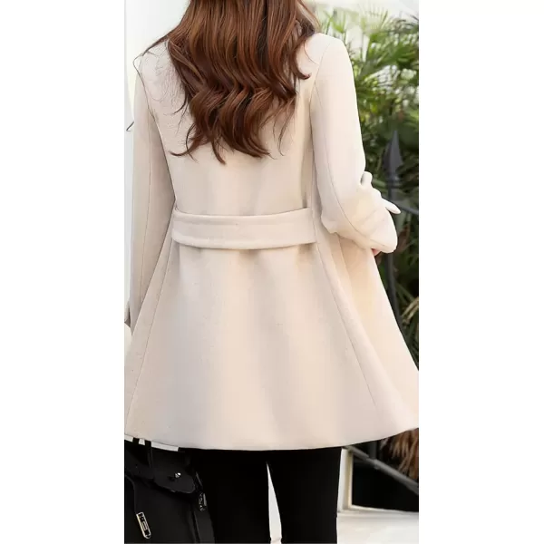 imagechouyatou Womens Fall Winter Casual Business Work Wool Blend Coat Double Breasted Dressy Blazer Pea CoatBeige