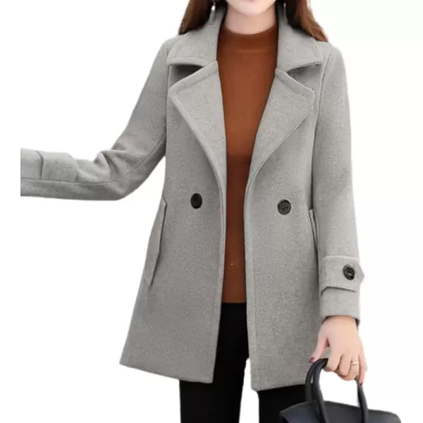 imagechouyatou Womens Fall Winter Casual Business Work Wool Blend Coat Double Breasted Dressy Blazer Pea CoatGrey