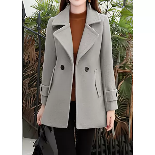 imagechouyatou Womens Fall Winter Casual Business Work Wool Blend Coat Double Breasted Dressy Blazer Pea CoatGrey