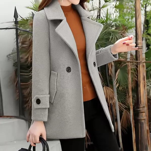 imagechouyatou Womens Fall Winter Casual Business Work Wool Blend Coat Double Breasted Dressy Blazer Pea CoatGrey