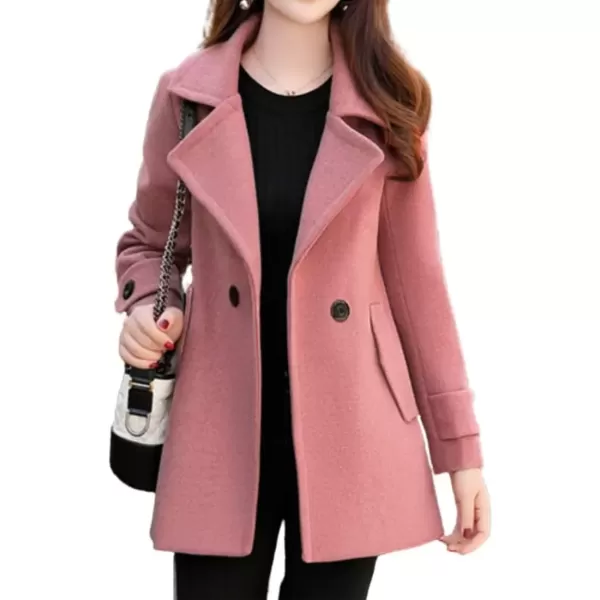 imagechouyatou Womens Fall Winter Casual Business Work Wool Blend Coat Double Breasted Dressy Blazer Pea CoatPink