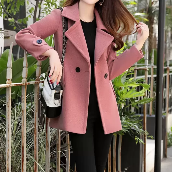 imagechouyatou Womens Fall Winter Casual Business Work Wool Blend Coat Double Breasted Dressy Blazer Pea CoatPink