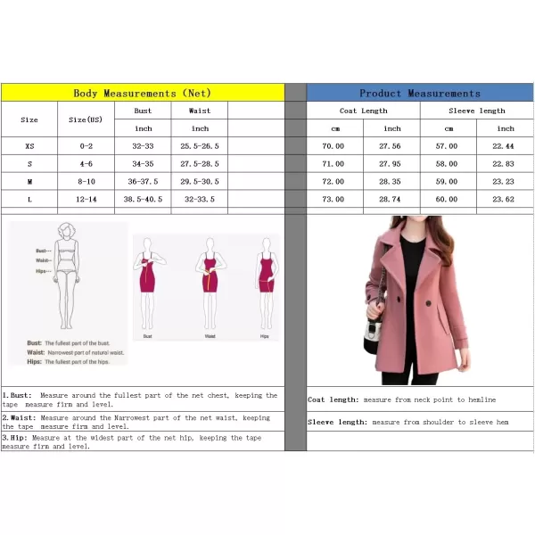 imagechouyatou Womens Fall Winter Casual Business Work Wool Blend Coat Double Breasted Dressy Blazer Pea CoatPink