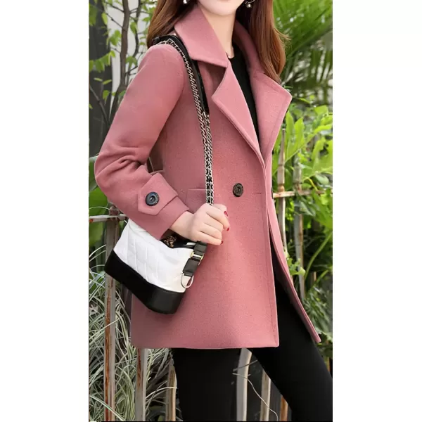 imagechouyatou Womens Fall Winter Casual Business Work Wool Blend Coat Double Breasted Dressy Blazer Pea CoatPink