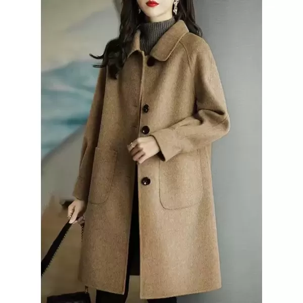 imagechouyatou Womens Single Breasted Wool Coat Business Office Work Long Winter Pea Coat with PocketsCamel