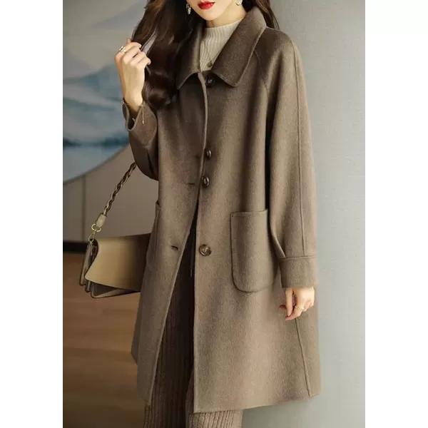 imagechouyatou Womens Single Breasted Wool Coat Business Office Work Long Winter Pea Coat with PocketsCoffee