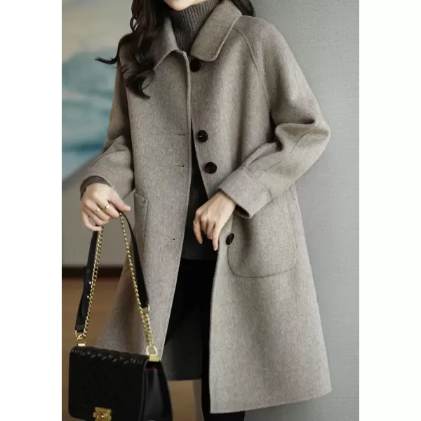 imagechouyatou Womens Single Breasted Wool Coat Business Office Work Long Winter Pea Coat with PocketsGrey