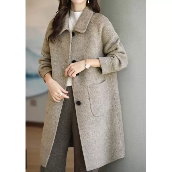 imagechouyatou Womens Single Breasted Wool Coat Business Office Work Long Winter Pea Coat with PocketsKhaki
