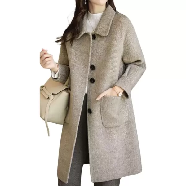 imagechouyatou Womens Single Breasted Wool Coat Business Office Work Long Winter Pea Coat with PocketsKhaki