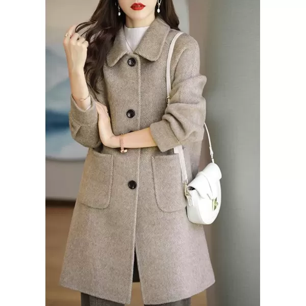 imagechouyatou Womens Single Breasted Wool Coat Business Office Work Long Winter Pea Coat with PocketsKhaki