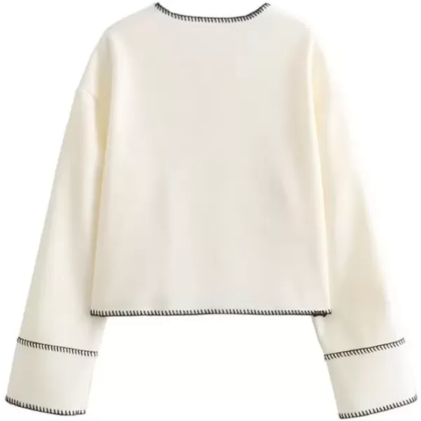 imagechouyatou Womens Fall Embroidered Wool Jacket Casual Loose VNeck Winter Wrap Wool CoatApricot