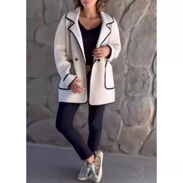 imagechouyatou Womens Fall Notch Lapel Button Down Wool Coat Business Casual Oversized Winter Wool JacketWhite