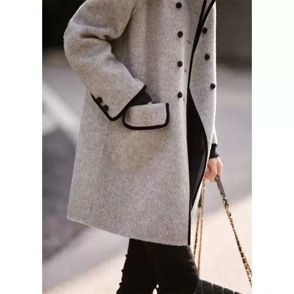 imagechouyatou Womens Fall Winter Double Breasted Contrast Lapel Collar Office Work Long Wool Pea Coat OvercoatGray