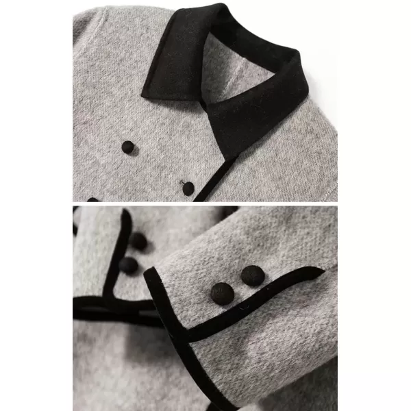 imagechouyatou Womens Fall Winter Double Breasted Contrast Lapel Collar Office Work Long Wool Pea Coat OvercoatGray