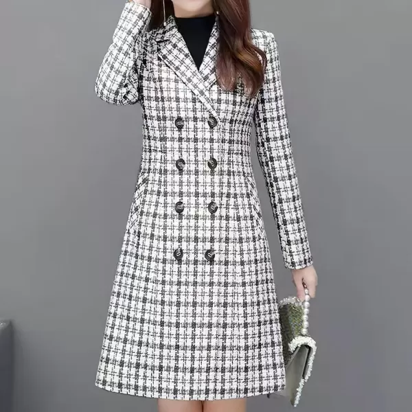 imagechouyatou Womens Fall Winter Wool Blend Overcoat Elegant Dressy Notched Collar Double Breasted Pea CoatBlack