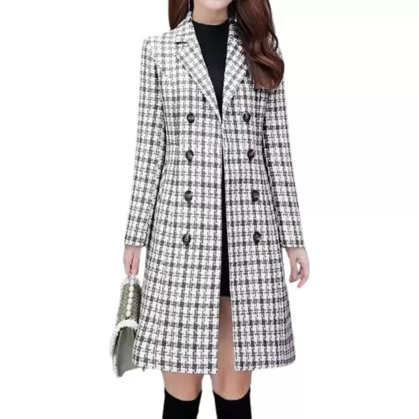 imagechouyatou Womens Fall Winter Wool Blend Overcoat Elegant Dressy Notched Collar Double Breasted Pea CoatBlack