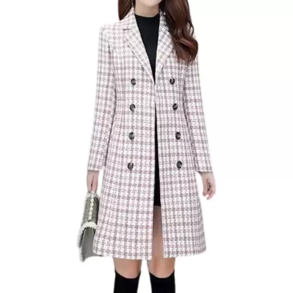 imagechouyatou Womens Fall Winter Wool Blend Overcoat Elegant Dressy Notched Collar Double Breasted Pea CoatPink