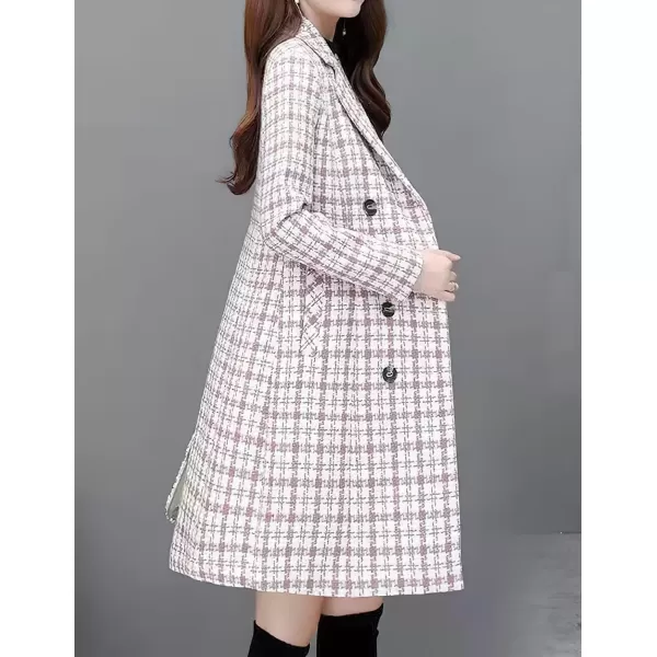 imagechouyatou Womens Fall Winter Wool Blend Overcoat Elegant Dressy Notched Collar Double Breasted Pea CoatPink