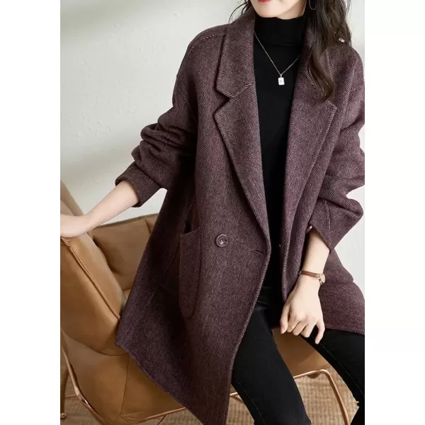 imagechouyatou Womens Winter Double Breasted Wool Coat Notch Lapel Business Midi Long Trench CoatPurple