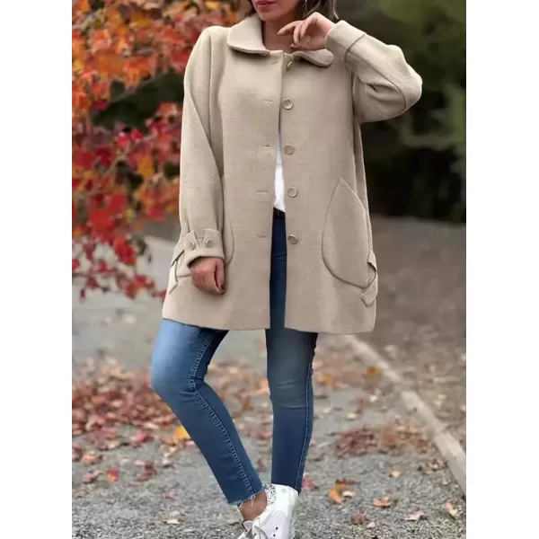 imagechouyatou Womens Winter Single Breasted Wool Coat Bow Knot Business Casual Midi Long Winter Trench CoatApricot