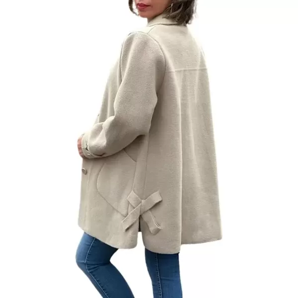 imagechouyatou Womens Winter Single Breasted Wool Coat Bow Knot Business Casual Midi Long Winter Trench CoatApricot