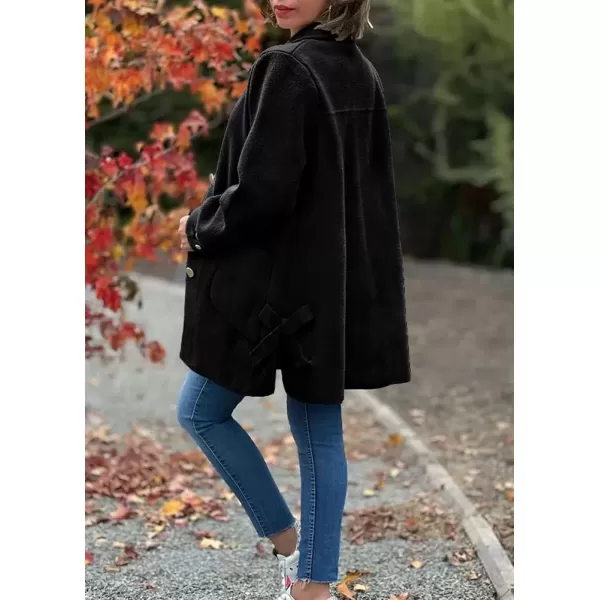 imagechouyatou Womens Winter Single Breasted Wool Coat Bow Knot Business Casual Midi Long Winter Trench CoatBlack