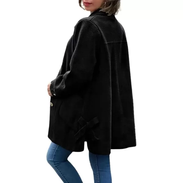 imagechouyatou Womens Winter Single Breasted Wool Coat Bow Knot Business Casual Midi Long Winter Trench CoatBlack