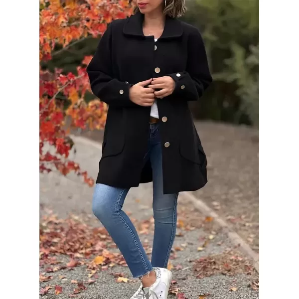 imagechouyatou Womens Winter Single Breasted Wool Coat Bow Knot Business Casual Midi Long Winter Trench CoatBlack