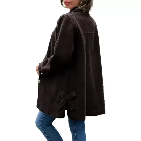 imagechouyatou Womens Winter Single Breasted Wool Coat Bow Knot Business Casual Midi Long Winter Trench CoatCoffee