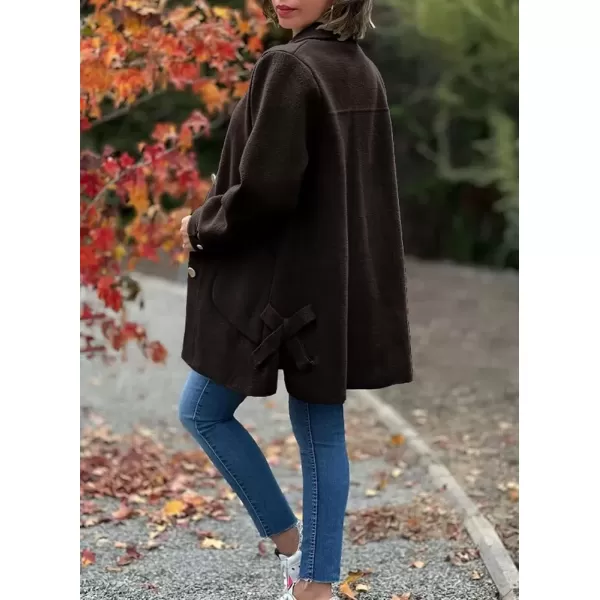 imagechouyatou Womens Winter Single Breasted Wool Coat Bow Knot Business Casual Midi Long Winter Trench CoatCoffee