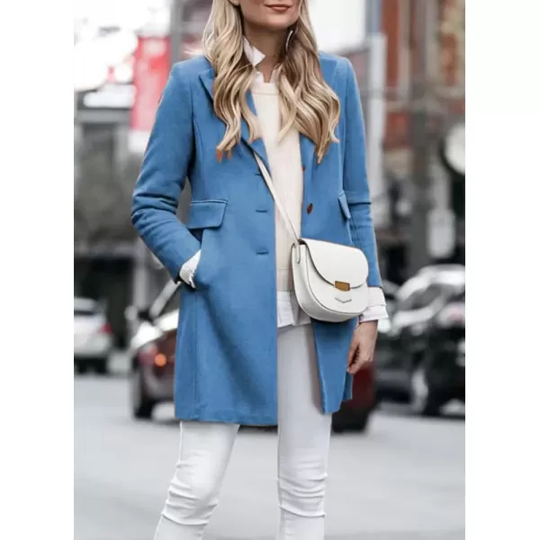 imagechouyatou Womens Winter Wool Blend Pea Coat Single Breasted Lapel Collar Business Casual Trench CoatBlue