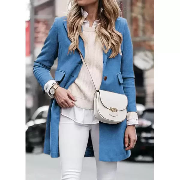 imagechouyatou Womens Winter Wool Blend Pea Coat Single Breasted Lapel Collar Business Casual Trench CoatBlue