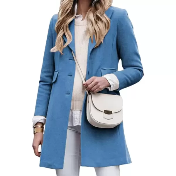 imagechouyatou Womens Winter Wool Blend Pea Coat Single Breasted Lapel Collar Business Casual Trench CoatBlue