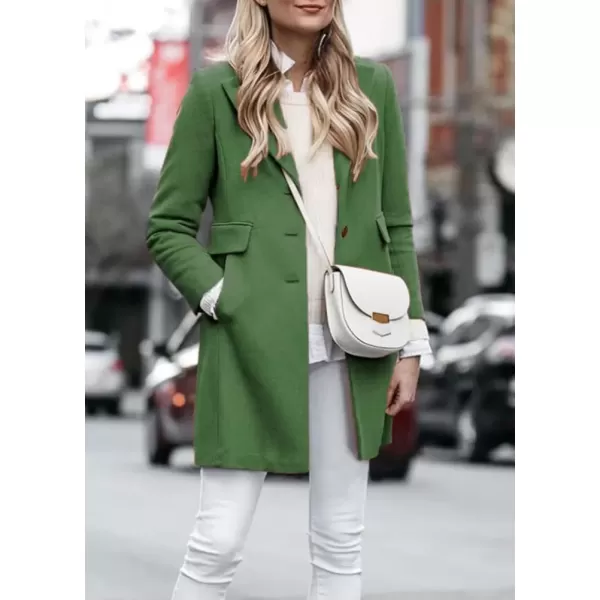 imagechouyatou Womens Winter Wool Blend Pea Coat Single Breasted Lapel Collar Business Casual Trench CoatGreen