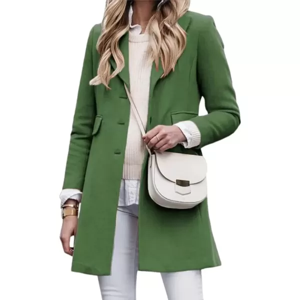imagechouyatou Womens Winter Wool Blend Pea Coat Single Breasted Lapel Collar Business Casual Trench CoatGreen