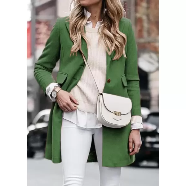 imagechouyatou Womens Winter Wool Blend Pea Coat Single Breasted Lapel Collar Business Casual Trench CoatGreen