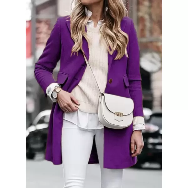 imagechouyatou Womens Winter Wool Blend Pea Coat Single Breasted Lapel Collar Business Casual Trench CoatPurple