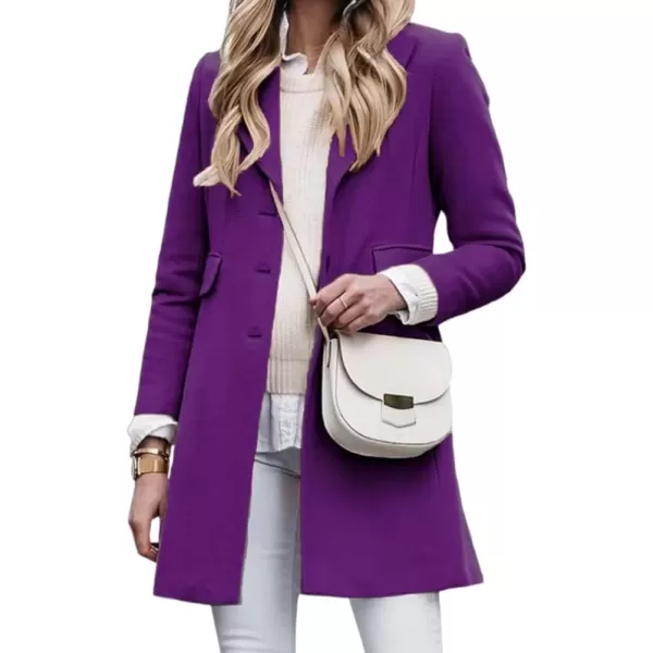 imagechouyatou Womens Winter Wool Blend Pea Coat Single Breasted Lapel Collar Business Casual Trench CoatPurple