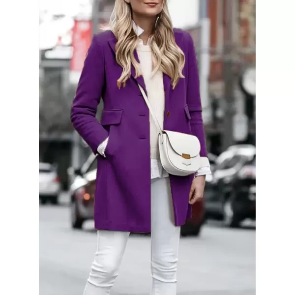 imagechouyatou Womens Winter Wool Blend Pea Coat Single Breasted Lapel Collar Business Casual Trench CoatPurple