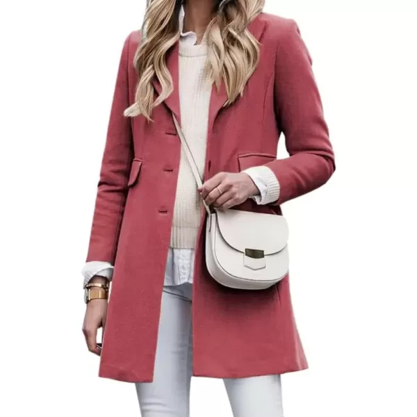 imagechouyatou Womens Winter Wool Blend Pea Coat Single Breasted Lapel Collar Business Casual Trench CoatRed