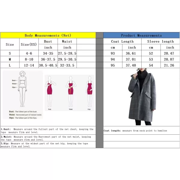 imagechouyatou Womens Wool Coat with Hood Casual Zip Up Plaid Wool Blend Trench Coat JacketCoffee
